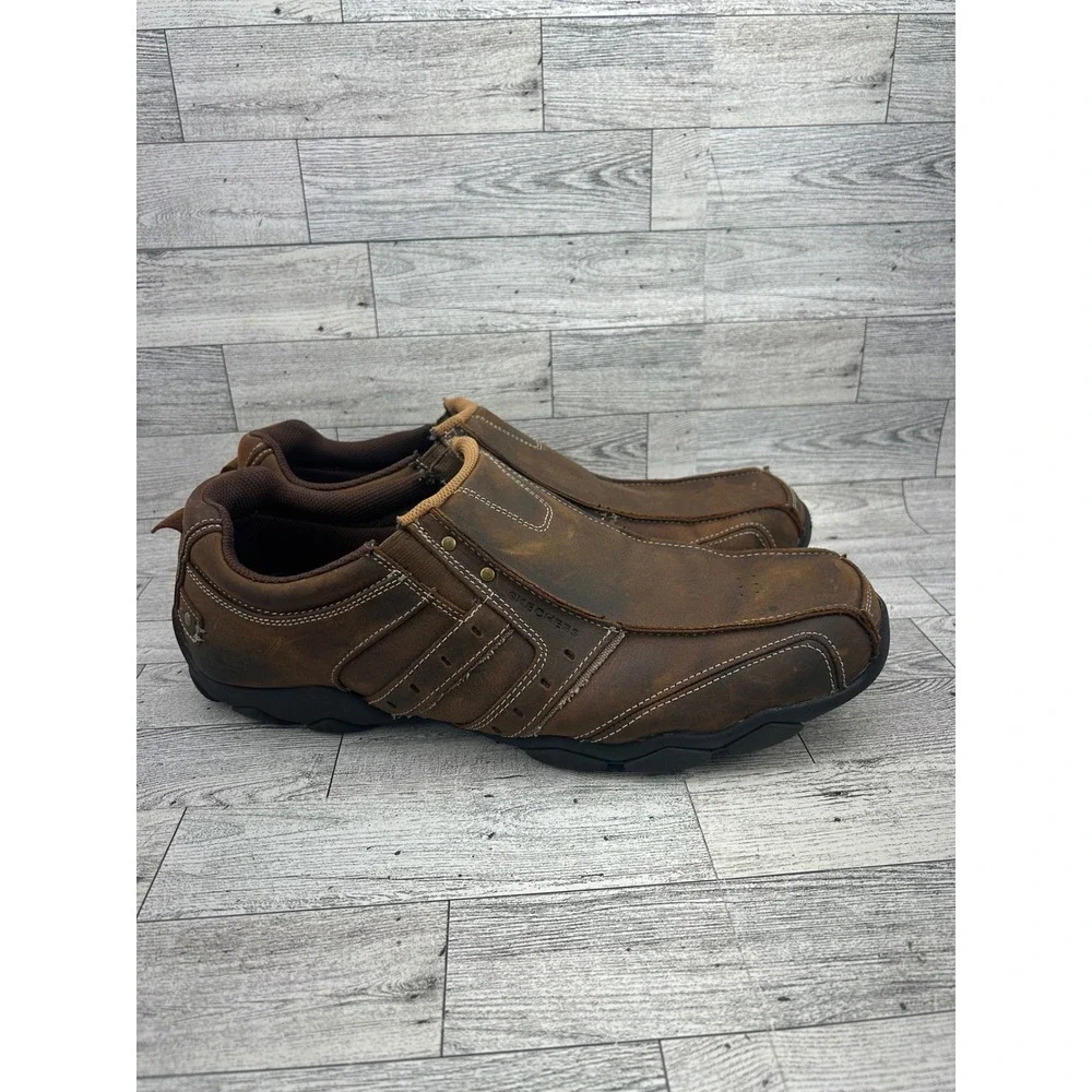 Skechers Mens Relaxed Step‎ 61779 Brown Leather Loafers Slip On Shoes Size 13